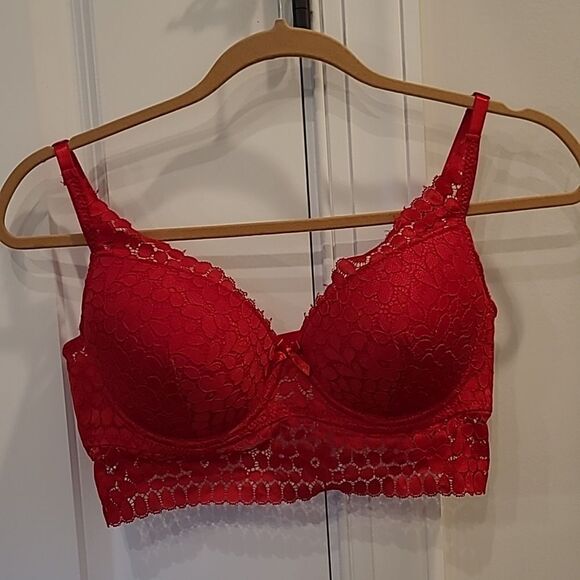 ADRIENNE  Vittavini  sz 36C red lace lightly padded bra - Picture 1 of 7